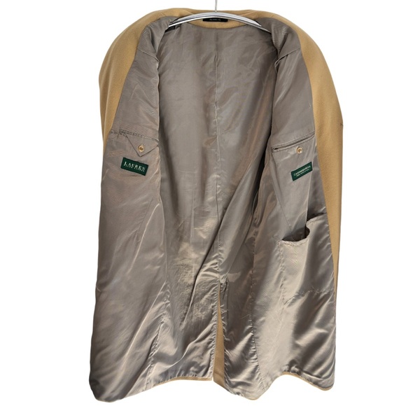 MENS LAUREN RALPH LAUREN CASHMERE & WOOL LONG BUTTON DOWN TRENCH COAT, TAN - Picture 5 of 15